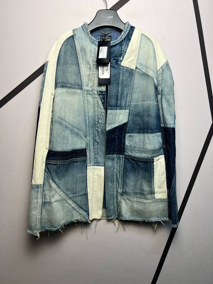 Saint Laurent Denim Cape with Fringe Detail