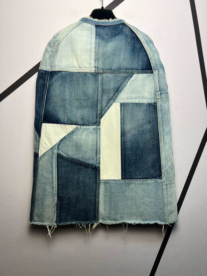 Saint Laurent Denim Cape with Fringe Detail