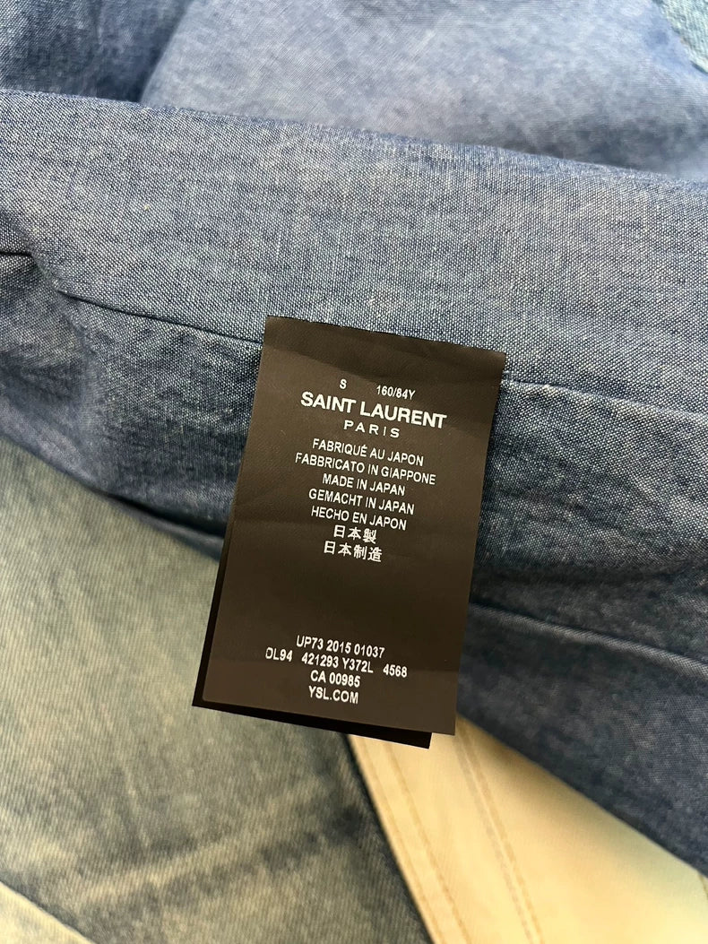 Saint Laurent Denim Cape with Fringe Detail