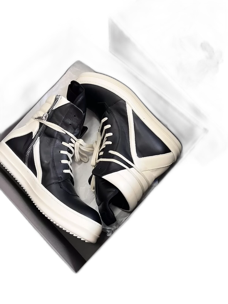 Rick Owens Black and White Geobasket Sneakers-yf
