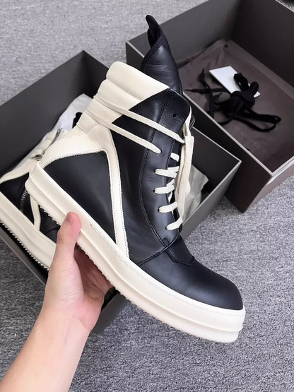 Rick Owens Black and White Geobasket Sneakers-yf