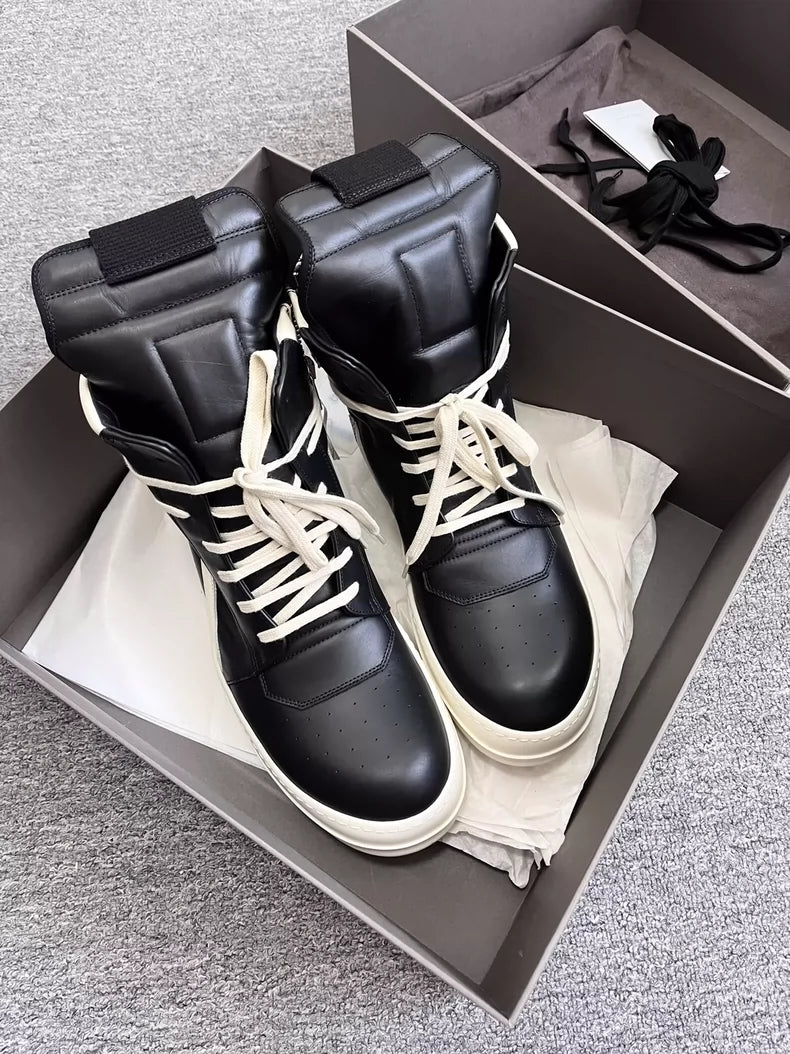 Rick Owens Black and White Geobasket Sneakers-yf