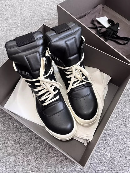 Rick Owens Black and White Geobasket Sneakers-yf