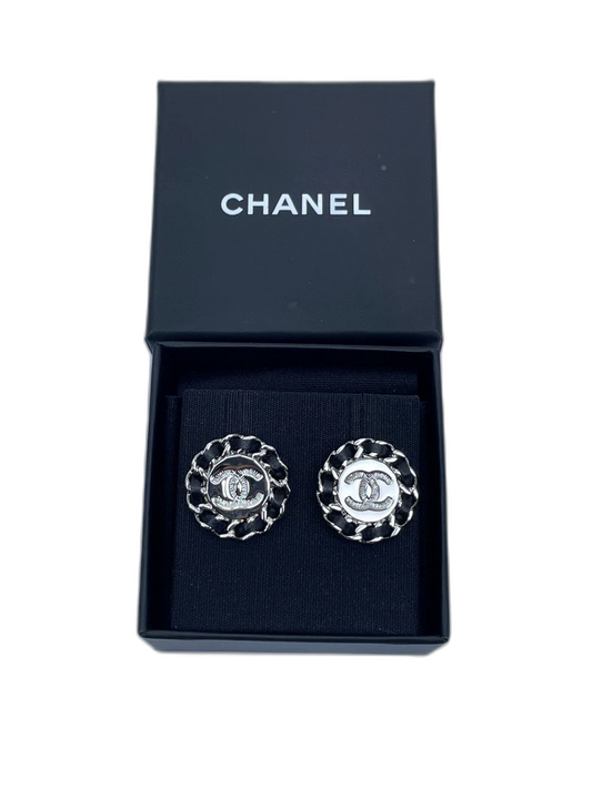 Silver Chanel Double C Round Earrings