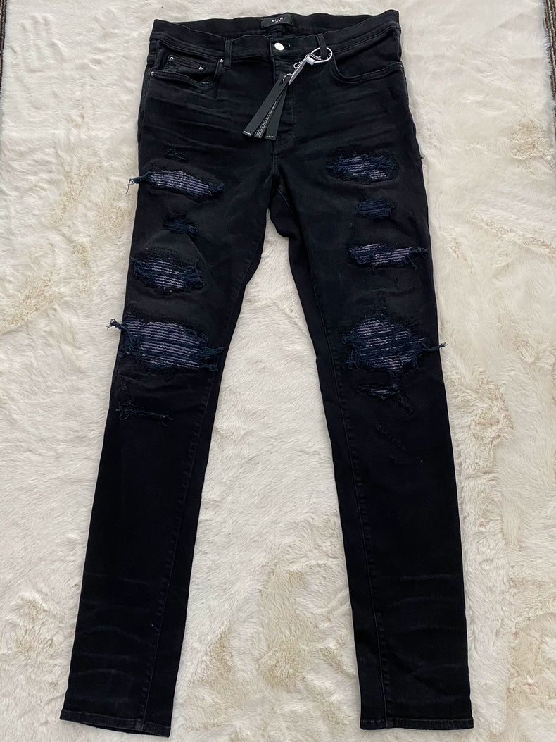 Amiri Black Purple Paisley Patch Jeans