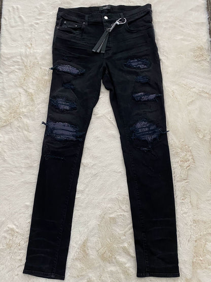 Amiri Black Purple Paisley Patch Jeans