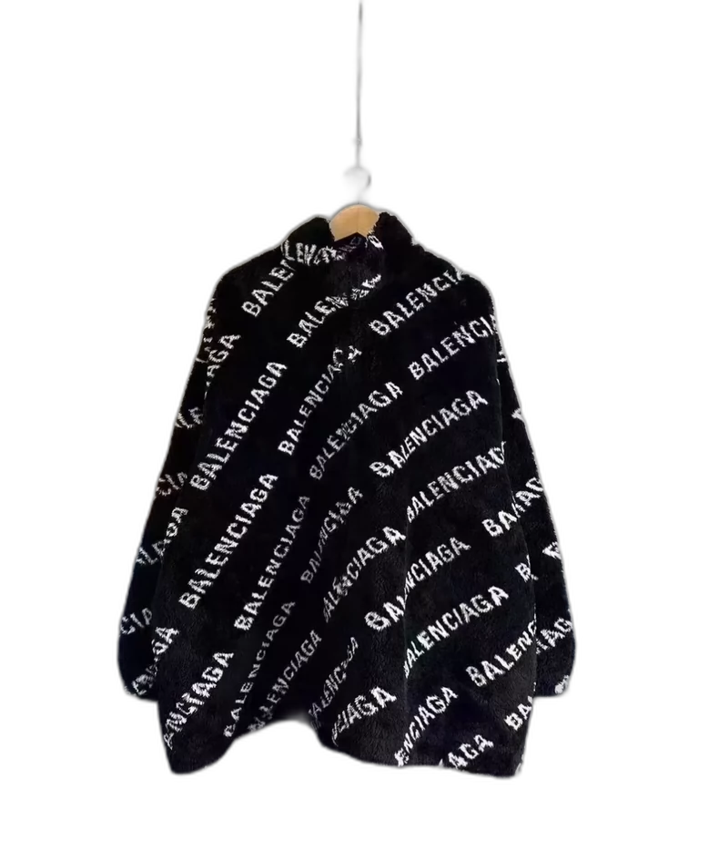 Black Balenciaga Teddy Fur Coat