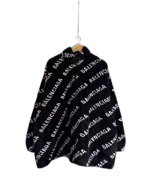 Black Balenciaga Teddy Fur Coat