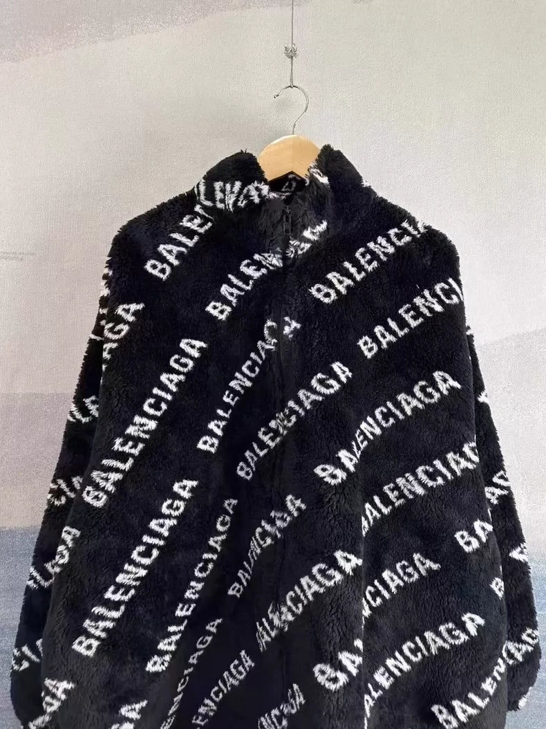 Black Balenciaga Teddy Fur Coat
