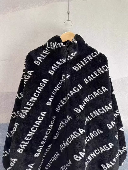 Black Balenciaga Teddy Fur Coat