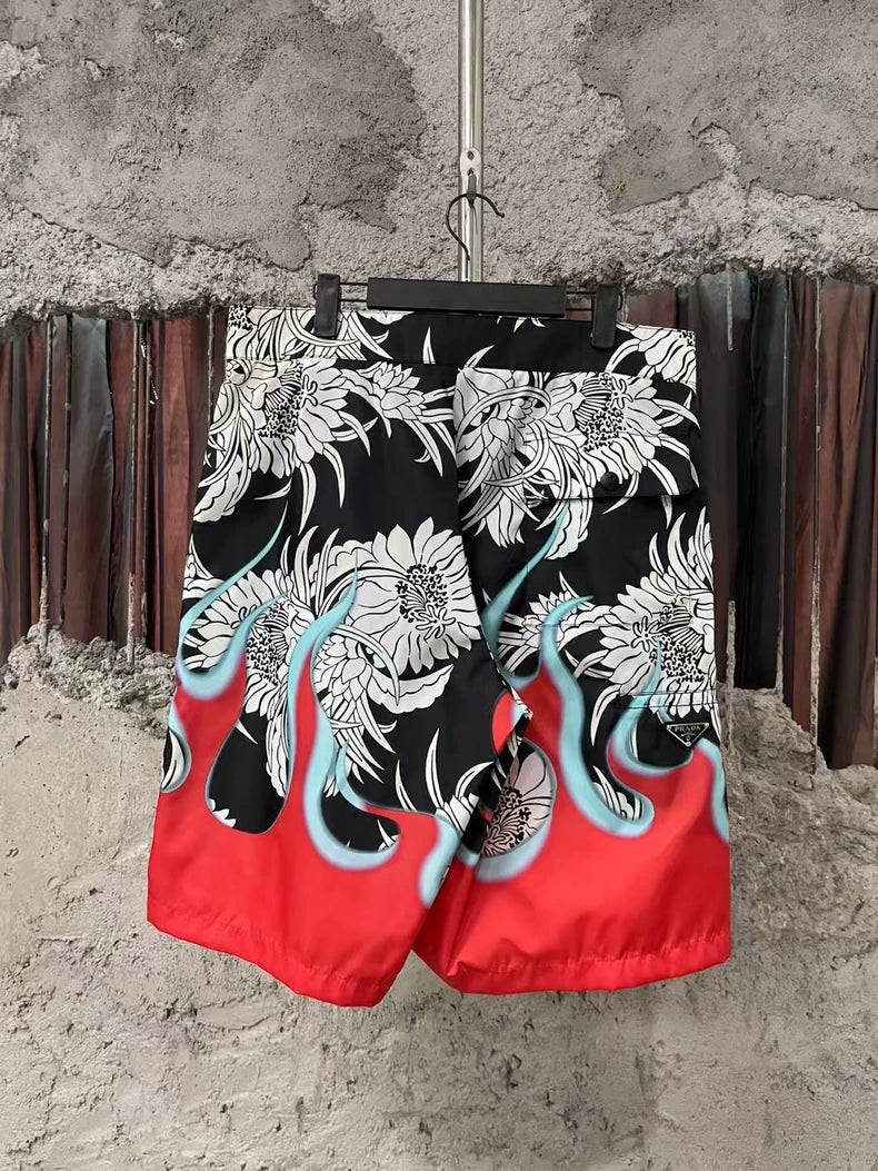 Prada Flame Metal Triangle Logo Shorts