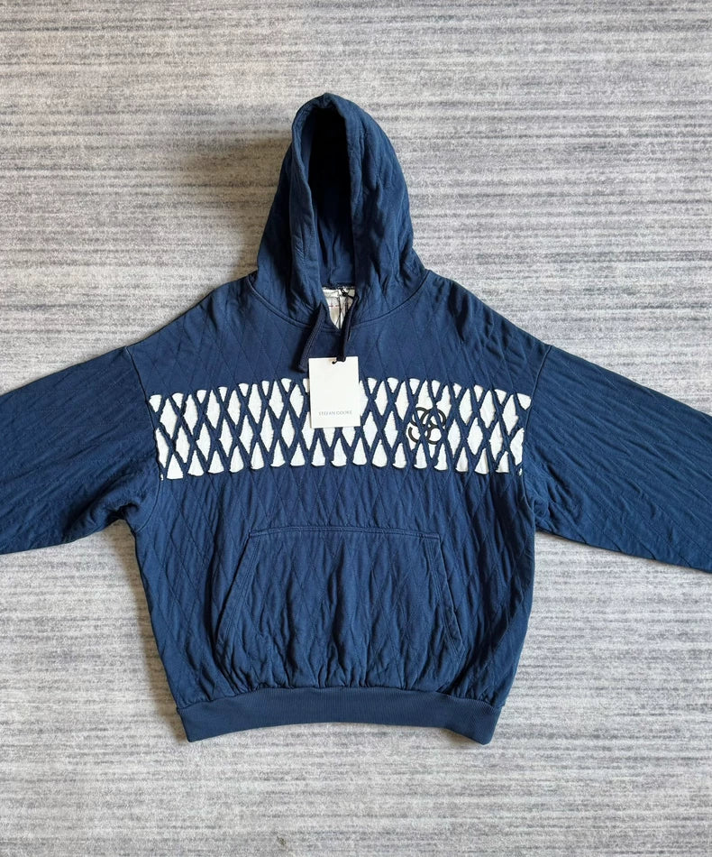 Blue Diamond Pattern Hoodie-zp
