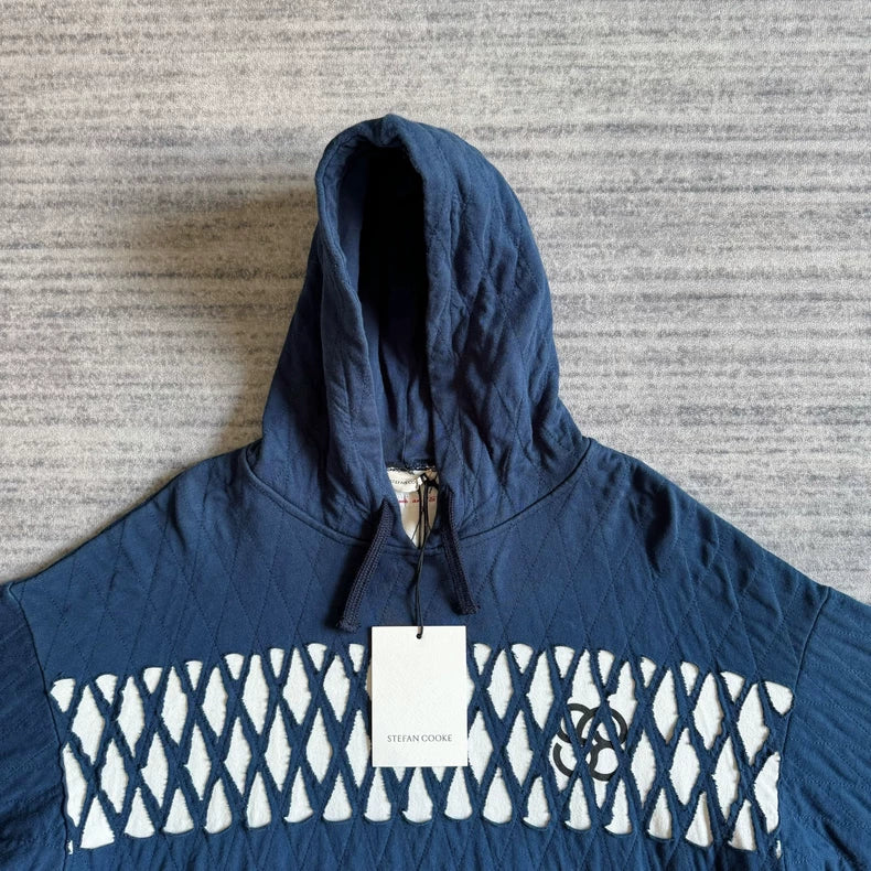 Blue Diamond Pattern Hoodie-zp