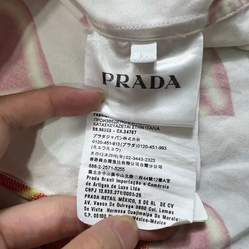 Prada Red and White Patterned Short Sleeve Shirt