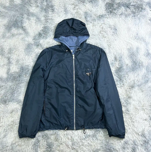 Prada Men's Blue Hooded Jacket