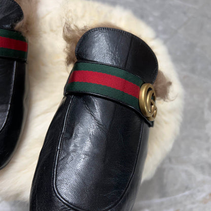 Gucci Black Fur-Lined Loafers for Men 0079