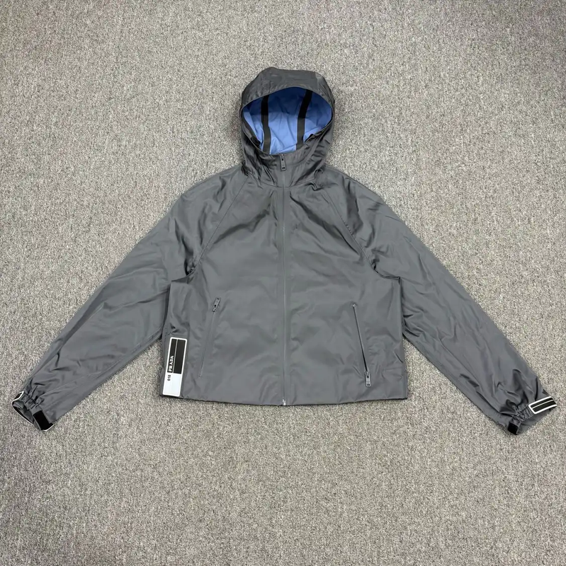 Prada Men's Gray Polyester Hooded Jacket