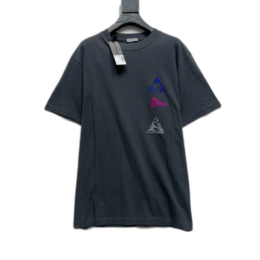 Dior Gray Graffiti Logo Short Sleeve Tee