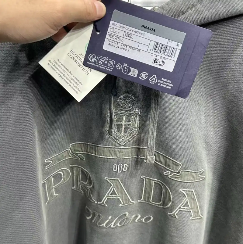 Prada Men's Brown Green Cotton Embroidered Sweatshirt