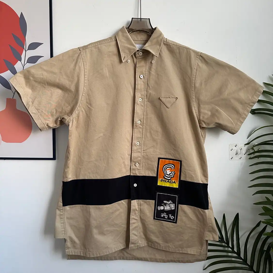 Prada Men's Khaki Cotton Short Sleeve Shirt