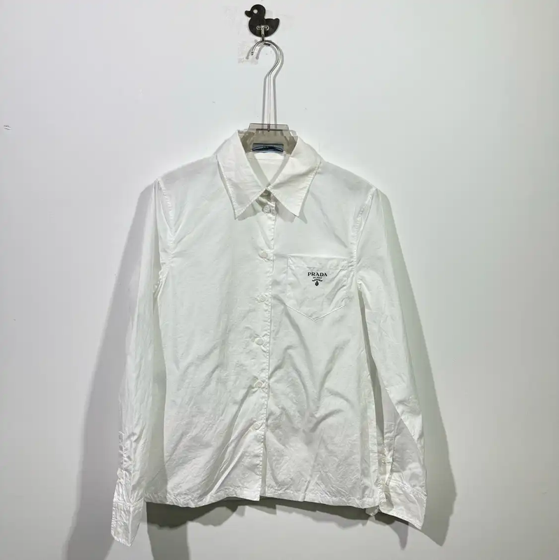 Prada White Silk Blend Long Sleeve Shirt