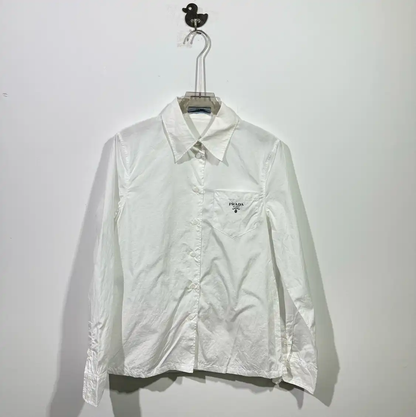 Prada White Silk Blend Long Sleeve Shirt