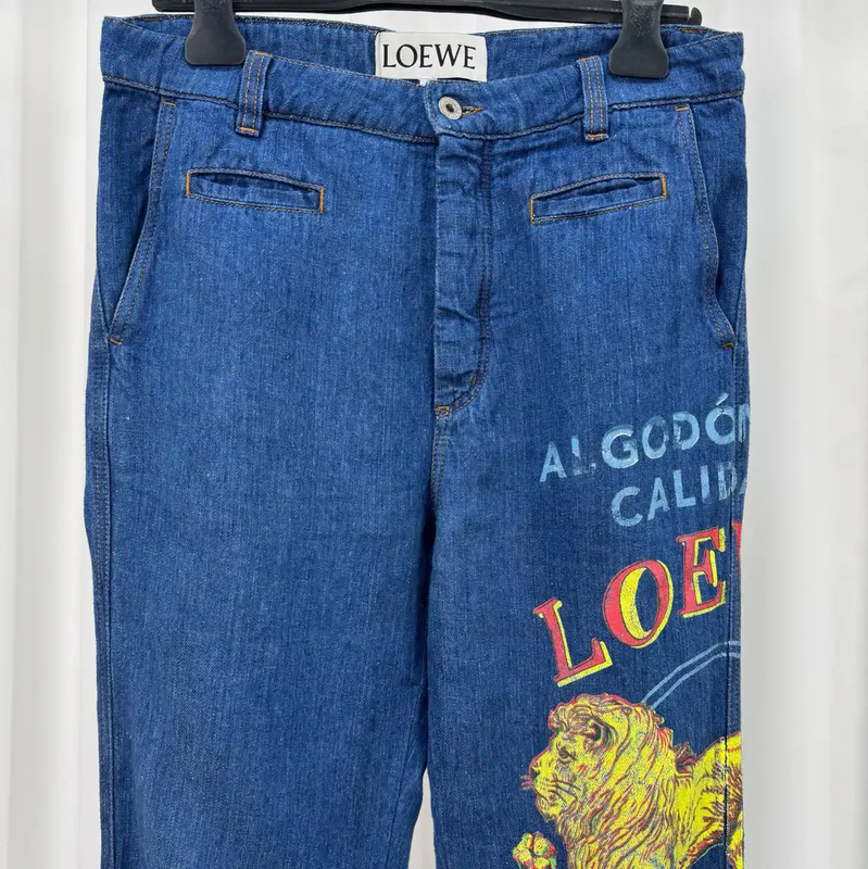 LOEWE Blue Denim Logo Casual Pants 0089