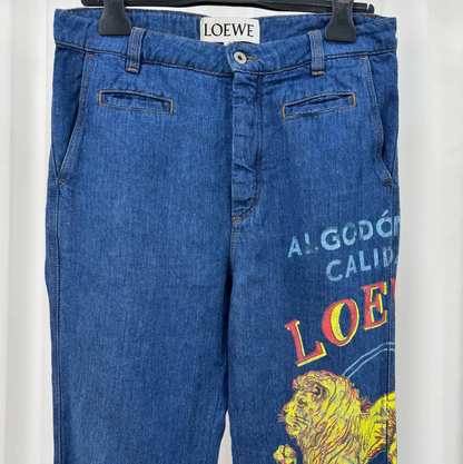 LOEWE Blue Denim Logo Casual Pants 0089