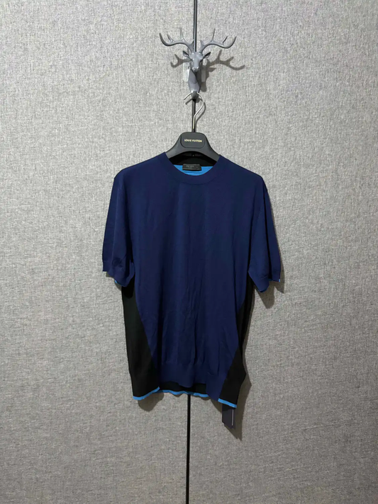 Prada Men's Navy Wool Knit Pullover with Logo