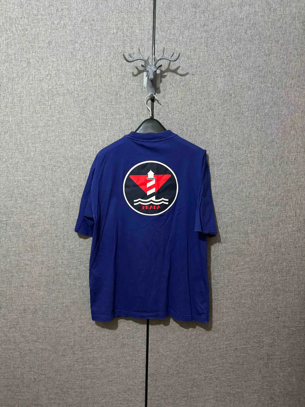 Prada Embroidered Logo Blue Cotton Men's T-Shirt