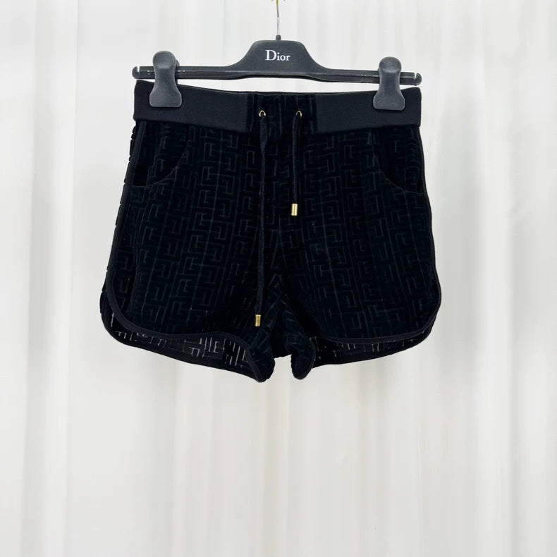 Balmain Flocked All-Over Print Black Shorts-yf