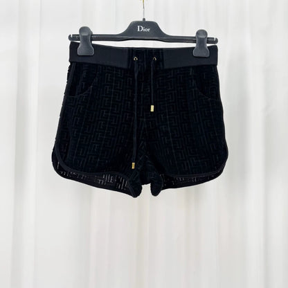 Balmain Flocked All-Over Print Black Shorts-yf