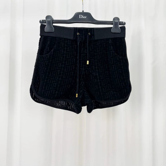 Balmain Flocked All-Over Print Black Shorts-yf