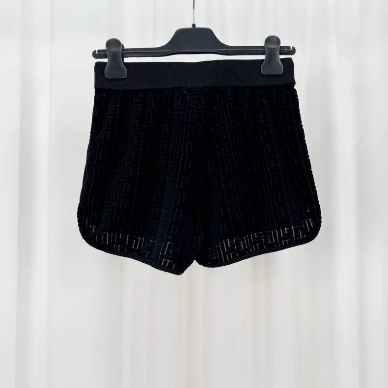 Balmain Flocked All-Over Print Black Shorts-yf