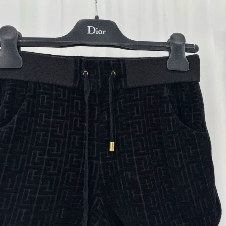 Balmain Flocked All-Over Print Black Shorts-yf