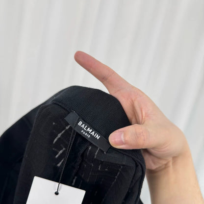 Balmain Flocked All-Over Print Black Shorts-yf