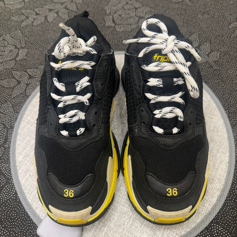 Balenciaga Black Yellow Triple S Sneakers