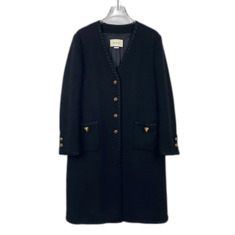 Gucci V-Neck Wool Coat with Gold Buttons