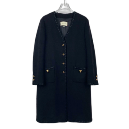 Gucci V-Neck Wool Coat with Gold Buttons