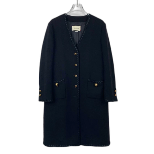 Gucci V-Neck Wool Coat with Gold Buttons
