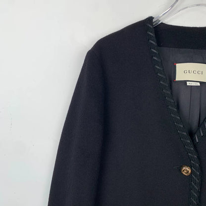 Gucci V-Neck Wool Coat with Gold Buttons