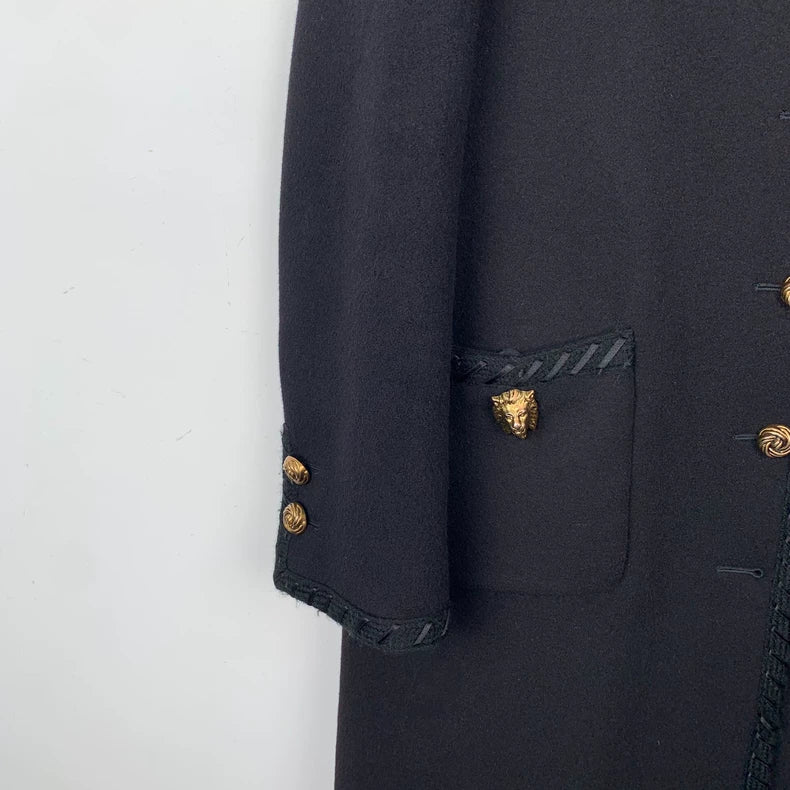 Gucci V-Neck Wool Coat with Gold Buttons