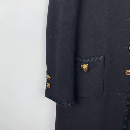 Gucci V-Neck Wool Coat with Gold Buttons