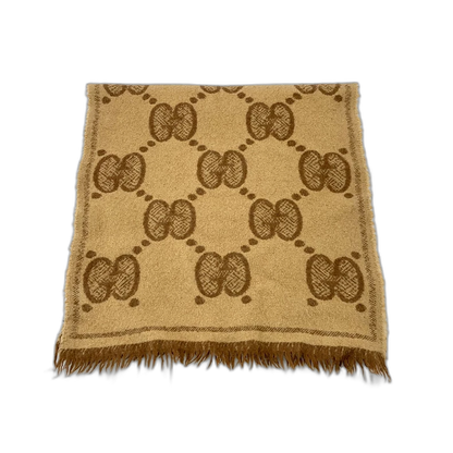 Gucci Brown Logo Wool Scarf With Fringe