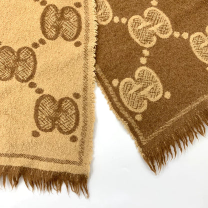 Gucci Brown Logo Wool Scarf With Fringe
