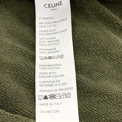 Celine Army Green Logo Printed Cotton T-Shirt