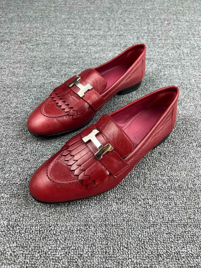 Hermes Burgundy Leather Loafers-yf