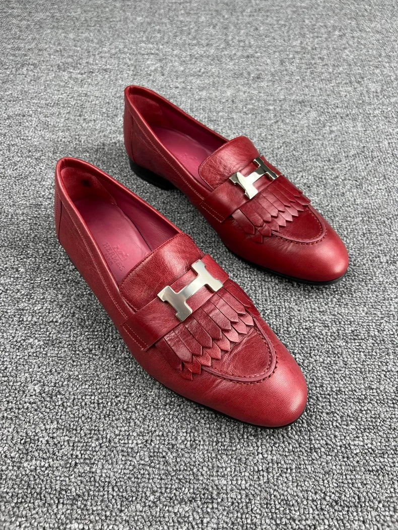 Hermes Burgundy Leather Loafers-yf