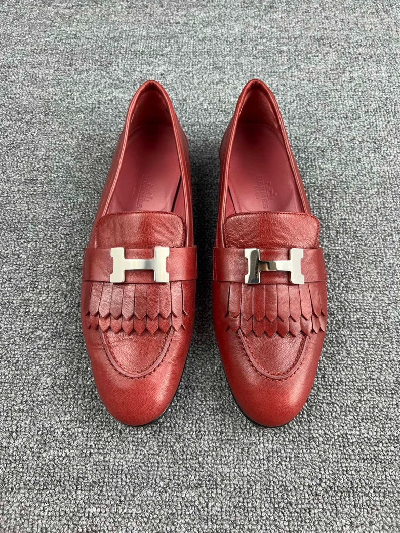 Hermes Burgundy Leather Loafers-yf