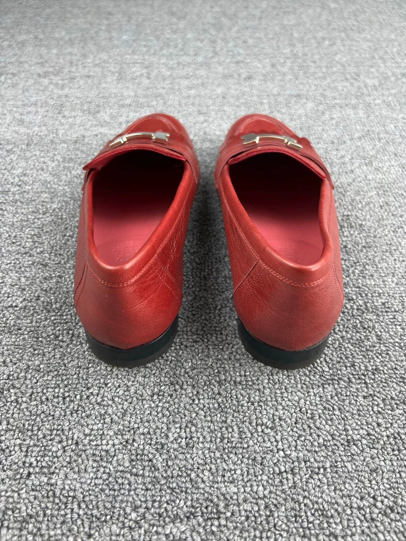 Hermes Burgundy Leather Loafers-yf